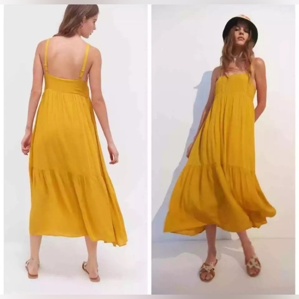 Urban Outfitters Mustard Tiered Babydoll Midi Dress, Small